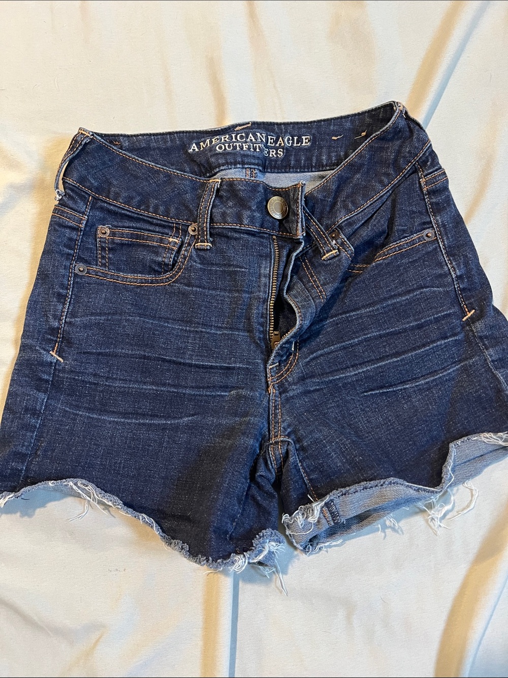 American Eagle Outfitters Dark Blue Denim Cutoff Shorts with Frayed Hem